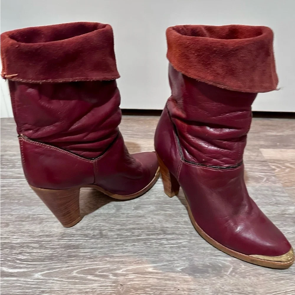 VINTAGE 70s Dingo Women's Burgundy Leather Boots - Picture 8 of 9